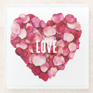 Rode Roze Rozenblaadjes Bloemliefde Glazen Onderzetter