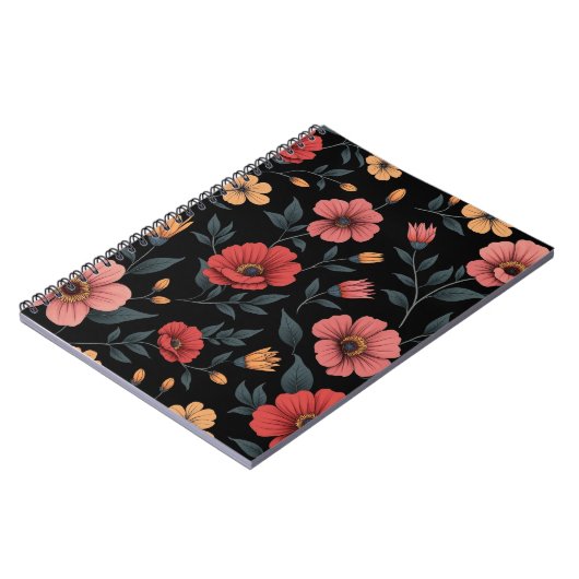 Rode & Roze Rozenbloem Patroon Spiraal Notitieboek (Linkerzijde)