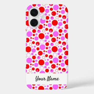 Rode Roze Stippen en Cirkels Bewerkbaar iPhone 16 Hoesje