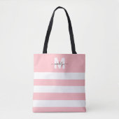 Rode Roze Strepen Naam Monogram Draagtas (Voorkant)