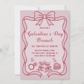 Rode Roze Strik Galentine's Day Brunch Feest Kaart (Voorkant)