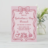 Rode Roze Strik Galentine's Day Brunch Feest Kaart (Staand voorkant)