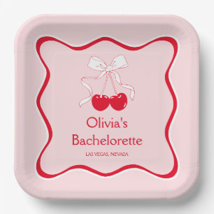 Rode Roze Strik Kersje Op Top Bachelorette Papieren Bordje