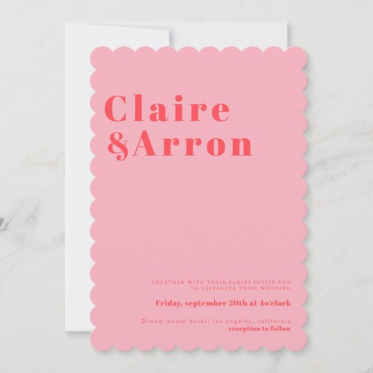 Rode roze Trendy Wedding Uitnodiging (Voorkant)