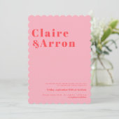 Rode roze Trendy Wedding Uitnodiging (Staand voorkant)