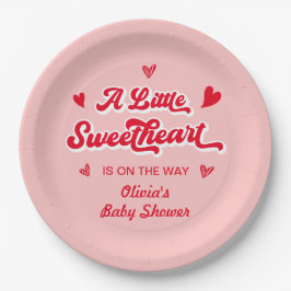Rode Roze Valentijn Een Little Sweetheart Baby sho Papieren Bordje