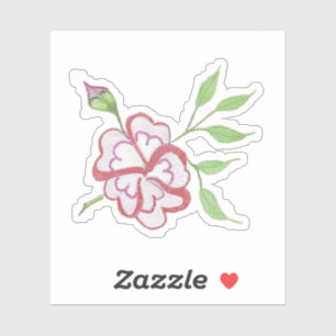 Rode roze ventilator met groene bladeren sticker