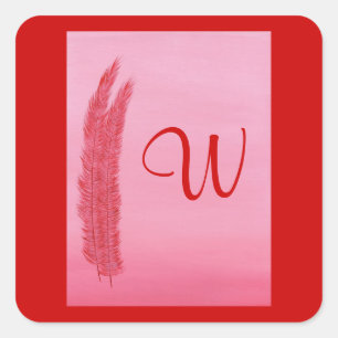 Rode Roze Veren, Huwelijk Monogram Stickers