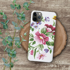 Rode Roze Violet Paars Groen Bloemmotief Kunstpatr iPhone 16 Pro Max Hoesje