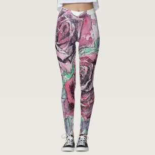 Rode roze Waterverf Bloem Rode Leggings