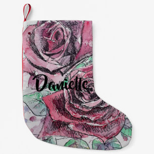 Rode roze Waterverf bloemen Floral naam stoppen Kleine Kerstsok