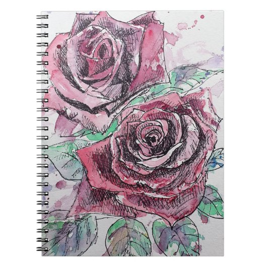 Rode roze Waterverf bloemen Notitieboek (Voorkant)
