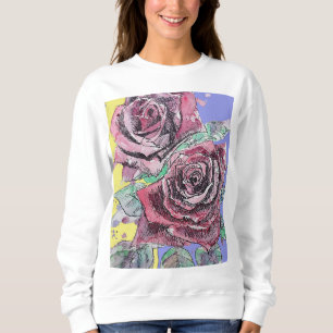 Rode roze Waterverf bloemen Rozen schilderen Trui