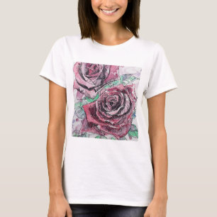 Rode roze Waterverf bloemen T-shirt