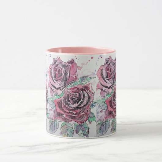 Rode roze Waterverf en inktrozen Mok schilderen (Midden)