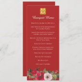 Rode roze waterverf florale moderne chinese bruilo menu (Voorkant / Achterkant)