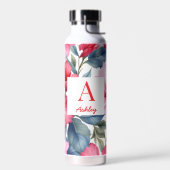 Rode Roze Waterverf Hibiscusbloemen Waterfles (Links)