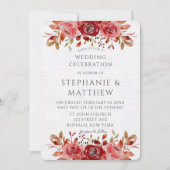 Rode roze Waterverf pinda's White Linen Wedding Kaart (Voorkant)