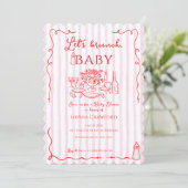 Rode Roze Whimsical Doodle Laten we Brunchen Baby Kaart (Staand voorkant)