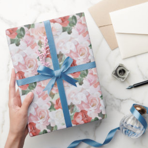 Rode Roze Witte Rozen Bloemachtige Bruiloftsdouche Cadeaupapier