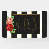 Rode roze, zwart, witte en gouden streep - spandoek (Horizontaal)