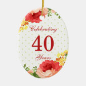 Rode rozen 40e bruiloft Jubileum-versiering Keramisch Ornament (Voorkant)