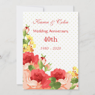 Rode rozen 40ste huwelijksjubileum uitnodiging