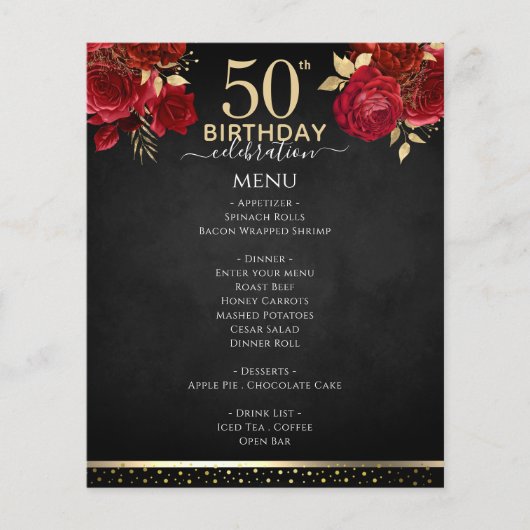 Rode Rozen 50e Verjaardagsviering Menu (Voorkant)