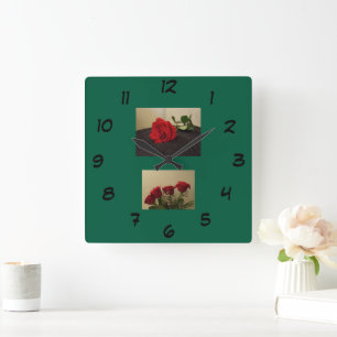 Rode Rozen Acryl Wandklok Vierkante Klok