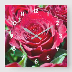 Rode rozen acrylwandklok vierkante klok