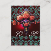 RODE ROZEN, AQUA BLUE DAMASKMONOGRAM VISITEKAARTJE (Achterkant)