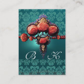 RODE ROZEN, AQUA BLUE DAMASKMONOGRAM VISITEKAARTJE (Achterkant)