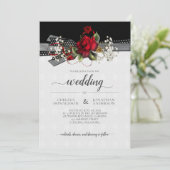 Rode Rozen Baby's Breath Calligrafie Bruiloft Aankondiging (Staand voorkant)