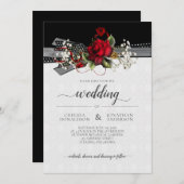 Rode Rozen Baby's Breath Calligrafie Bruiloft Aankondiging (Voorkant / Achterkant)