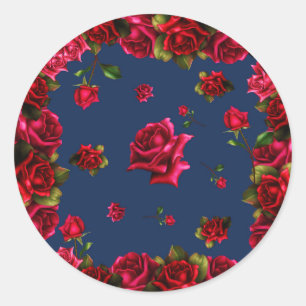 Rode Rozen Blauw Shabby Chic Trouwfeest Favor Ronde Sticker