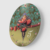 RODE ROZEN, BLAUWE DAMASKMONOGRAM GROTE KLOK (Hoek)