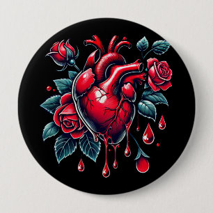 Rode Rozen Bloedend Hart hartzeer goh Kunst Ronde Button 4,0 Cm
