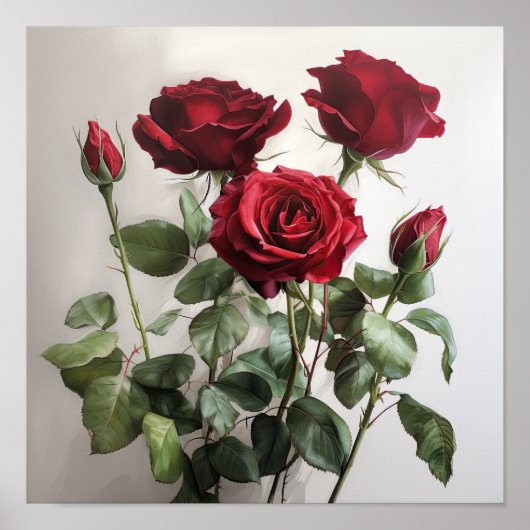 Rode Rozen Bloem Kunstprint Poster (Voorkant)