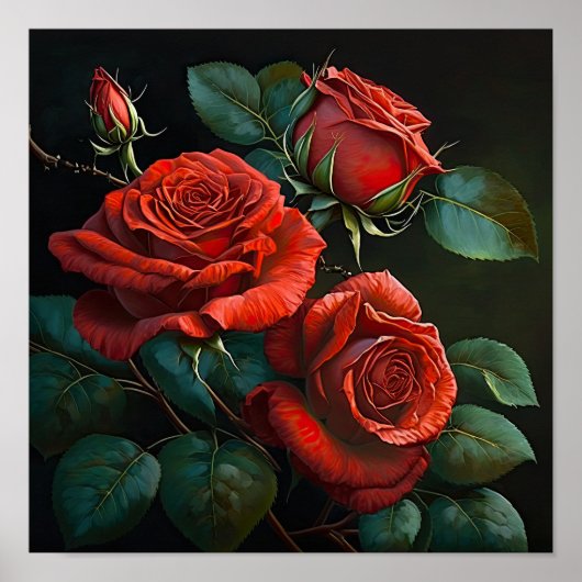 Rode Rozen Bloem Kunstprint Poster (Voorkant)