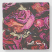 Rode rozen bloem stenen onderzetter (Voorkant)