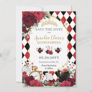 Rode Rozen Bloemen Alice in Wonderland Quinceañera Save The Date