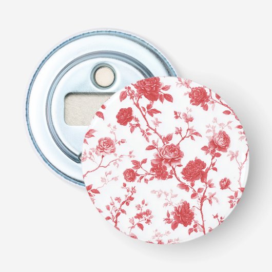 Rode Rozen Bloemen Button Flesopener (Voorkant)