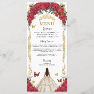 Rode Rozen Bloemen Champagne Jurk Quinceañera Menu