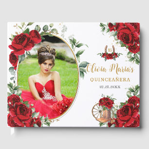 Rode Rozen Bloemen Charro Boots Quinceanera Foto Gastenboek