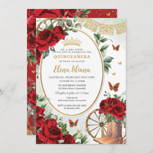 Rode Rozen Bloemen Charro Boots Quinceañera Sweet  Kaart
