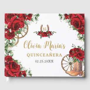 Rode Rozen Bloemen Charro Cowboy laarzen Quinceane Gastenboek