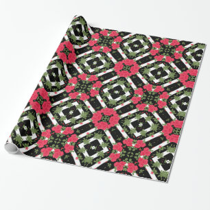 Rode rozen bloemen floreren kaleidoscopisch zwart cadeaupapier
