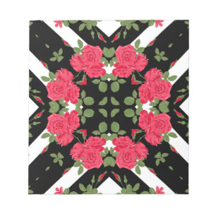 Rode rozen bloemen floreren kaleidoscopisch zwart notitieblok