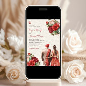 Rode Rozen Bloemen Indiaas Punjabi Sikh Bruiloft Kaart