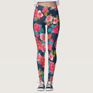 Rode rozen bloemen leggings